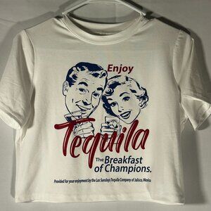Enjoy Tequila Graphic Crop Tee White Small